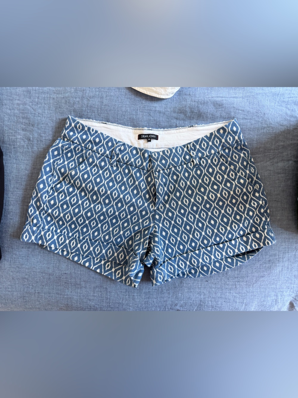 Dear John Blue Diamond-Print Cotton Shorts